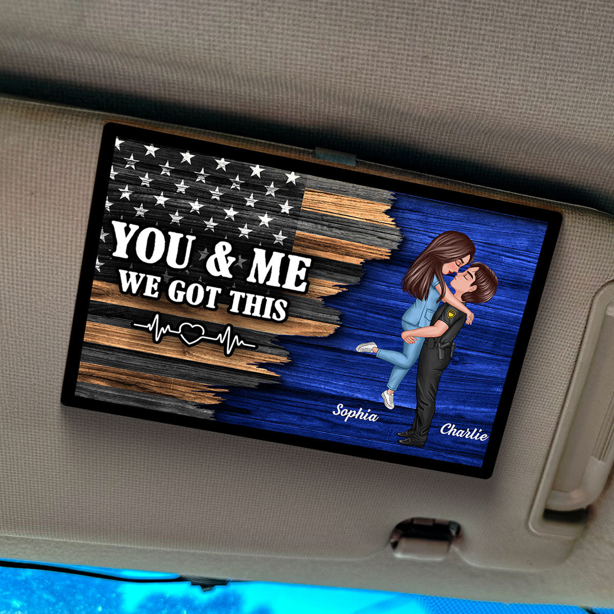 Hero Couple Hugging Kissing Half Flag  Gift by Occupation Gift For Her Gift For Him Personalized Car Visor
