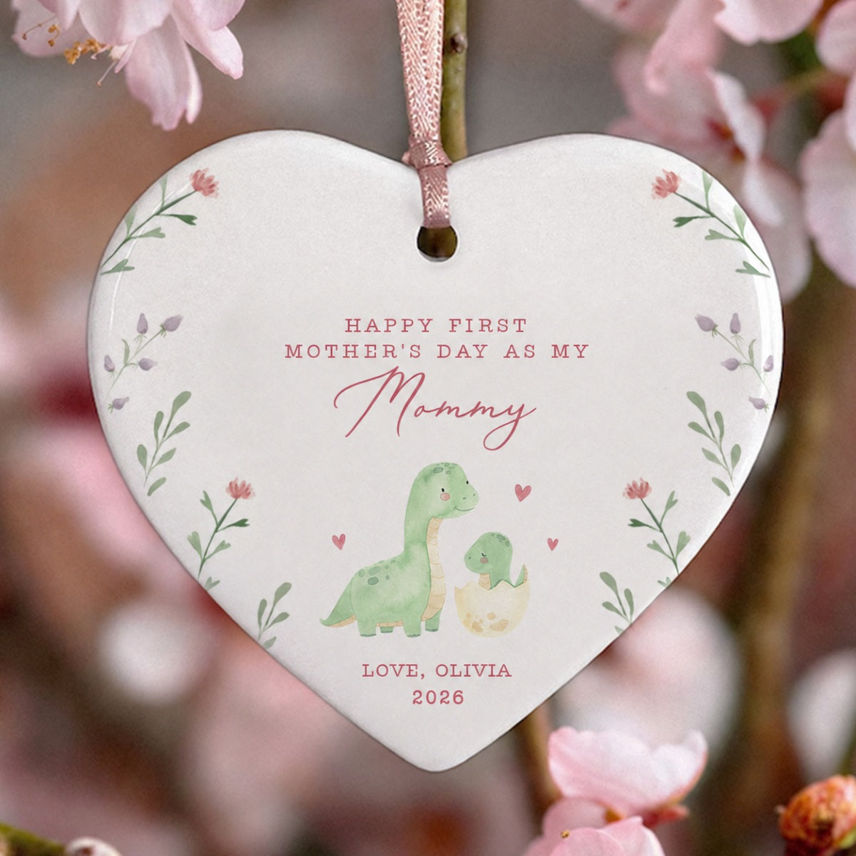Cute Animals Personalized Heart Ceramic Ornament, Heartfelt First Gift for Mom, Gift for Grandma