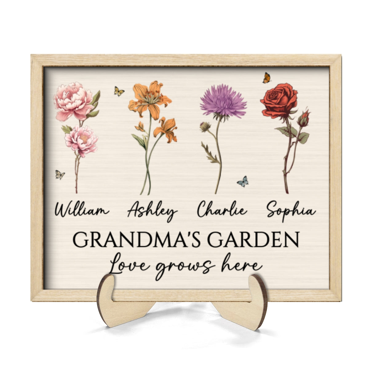 Vintage Birth Month Flowers Grandma Mom Garden Love Grows Here Mother‘s Day Gift Personalized 2-Layer Wooden Plaque