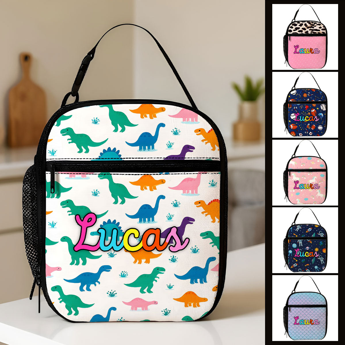 Personalized Insulated Kid Lunch Bag, Custom Kid Name Back to School Meal Tote Kit for Girls, Boys