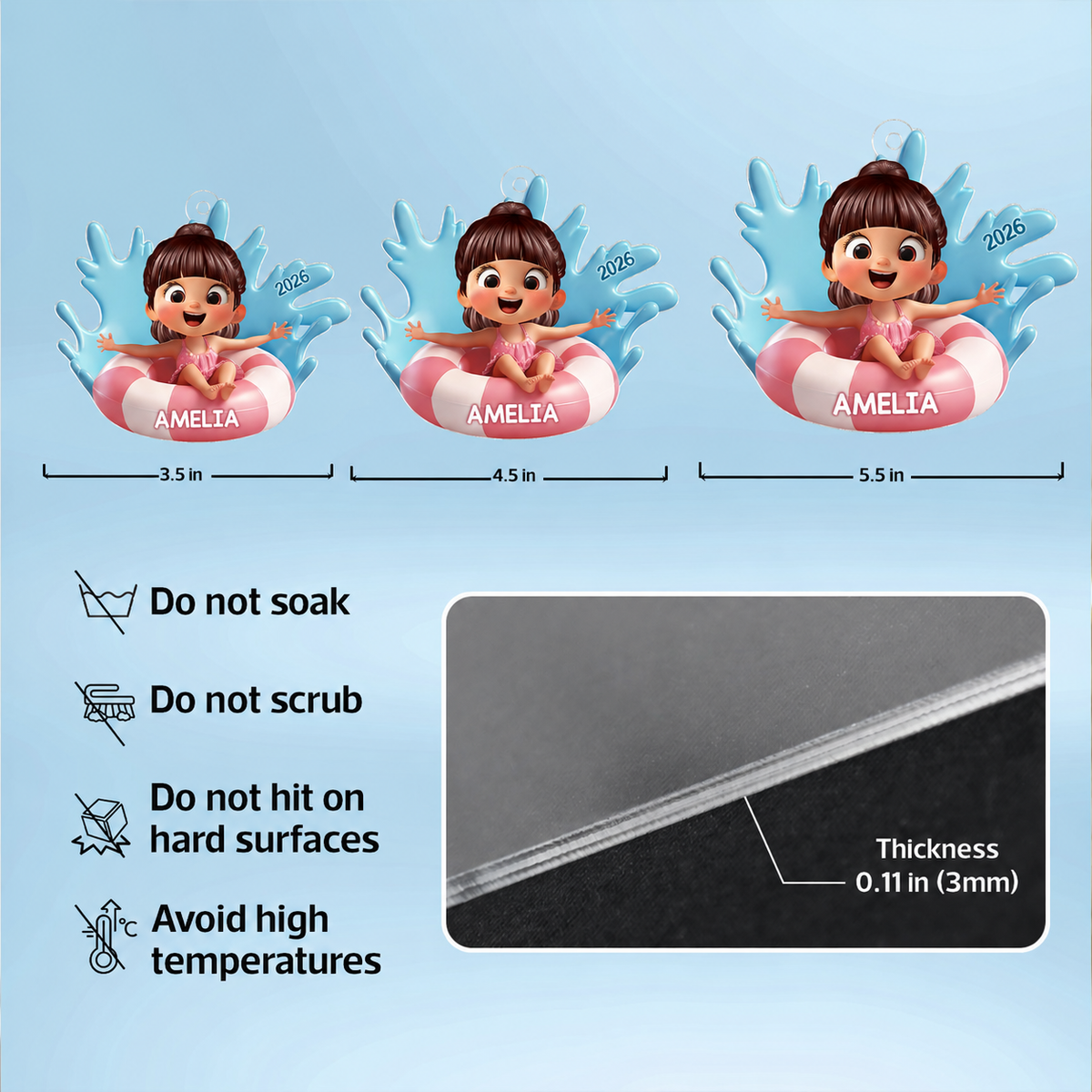 Cute Kid On Inner Tube 3D Effect Swimming Pool - Personalized Acrylic Ornament
