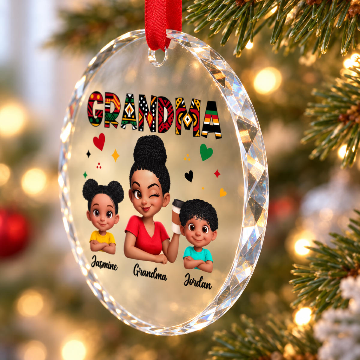 Tribal Pattern Grandma Grandkids Love - Personalized Glass Ornament - Gift For Grandma