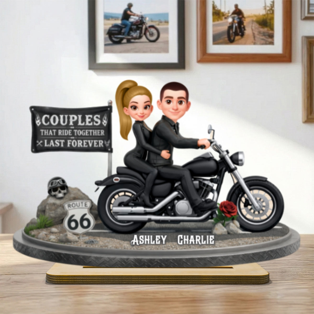 Couples That Ride Together Last Forever - Personalized 2 Layer Standing Wooden Plaque - Gift for Couple