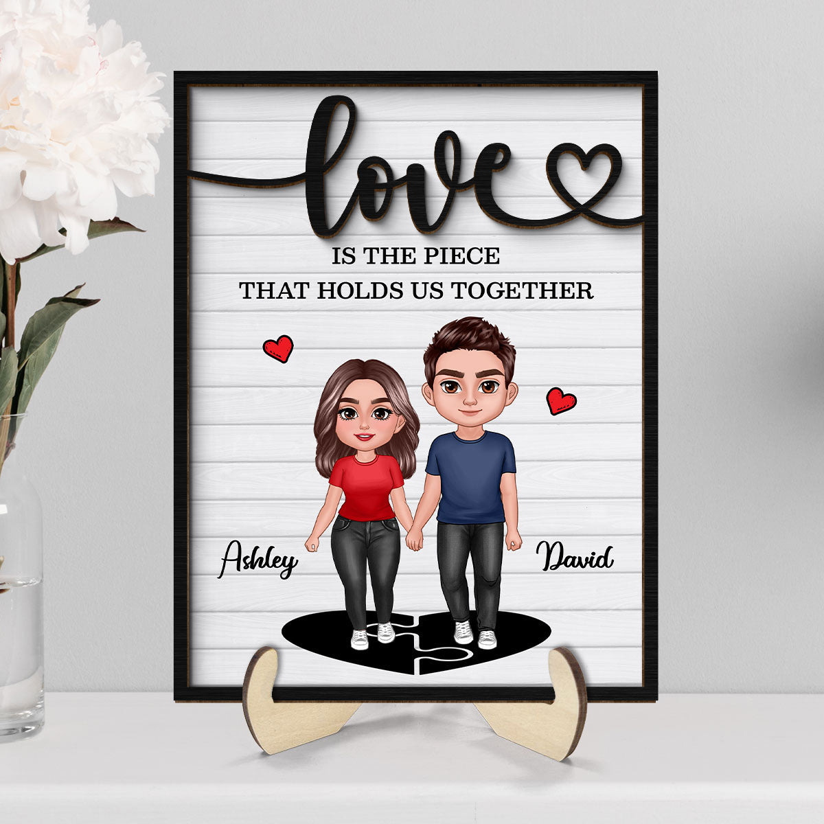 Love Is The Piece That Holds Us Together Couple Personalized 2-layer Wooden Plaque