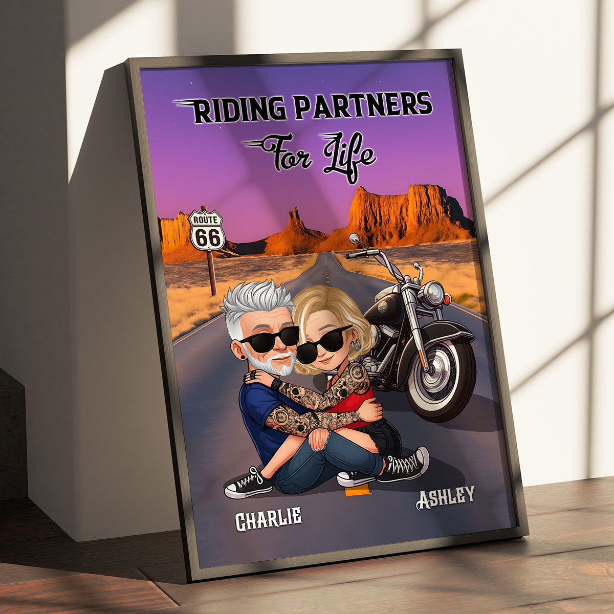 On A Dark Desert Highway Cool Wind In My Hair Motorcycle Riding Personalized Poster for Biker Couples