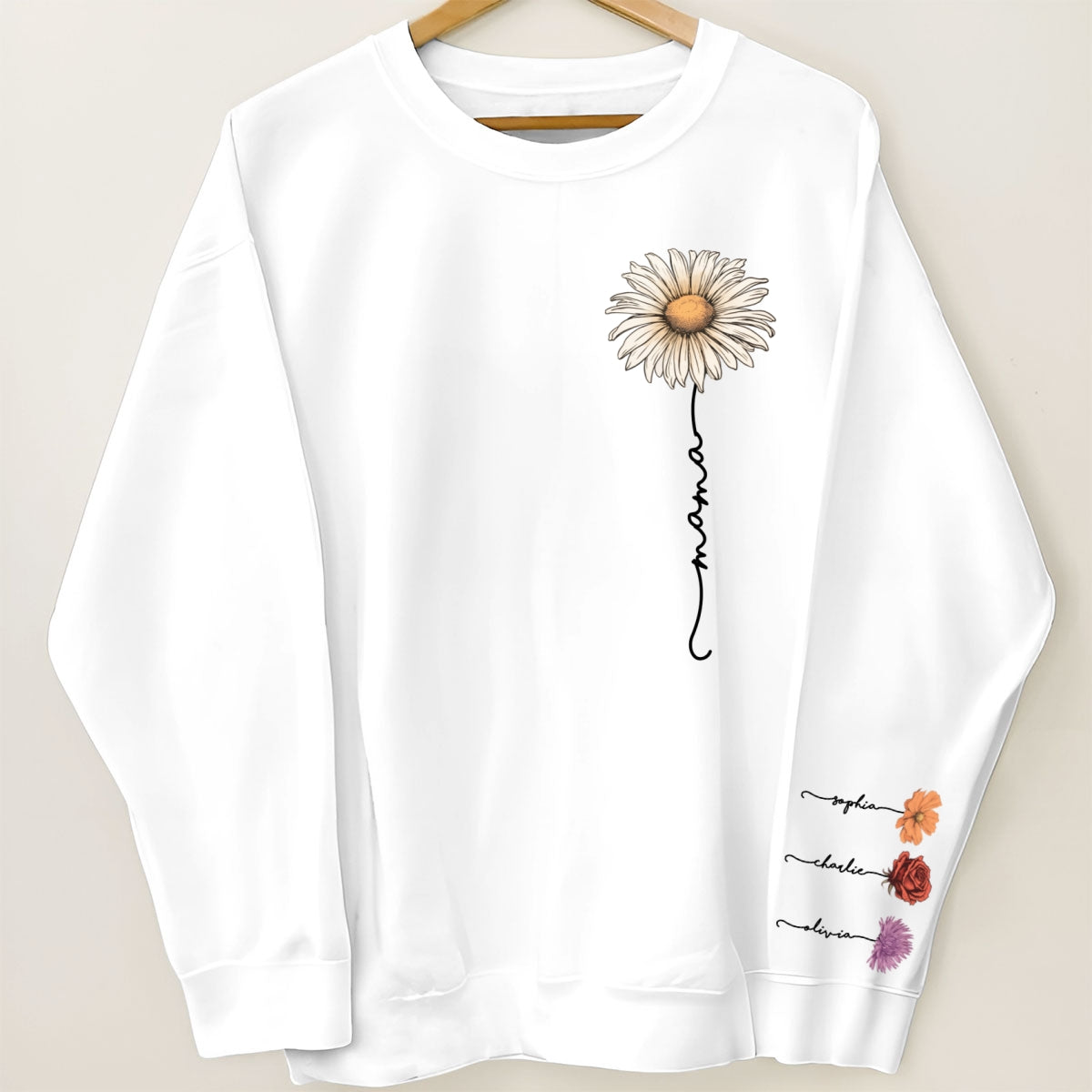 Mama Mom Grandma Birth Month Flower Personalized Sleeve Printed Sweatshirt