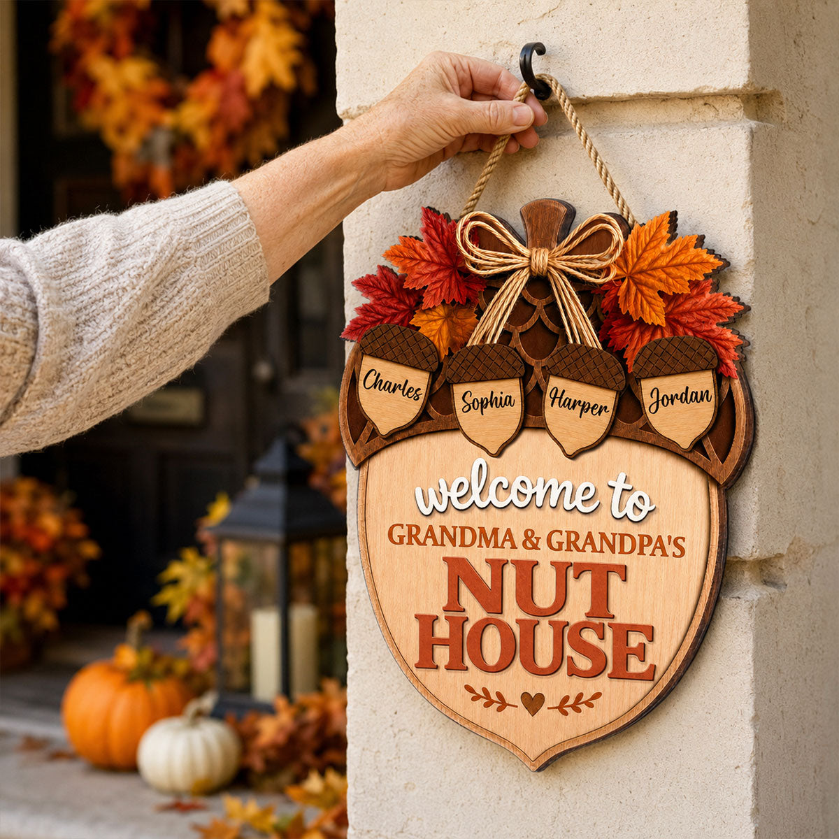 Welcome To The Nut House 2D Flat Printed - Personalized Door Hanger - Fall Season Decor For Family, Grandparents