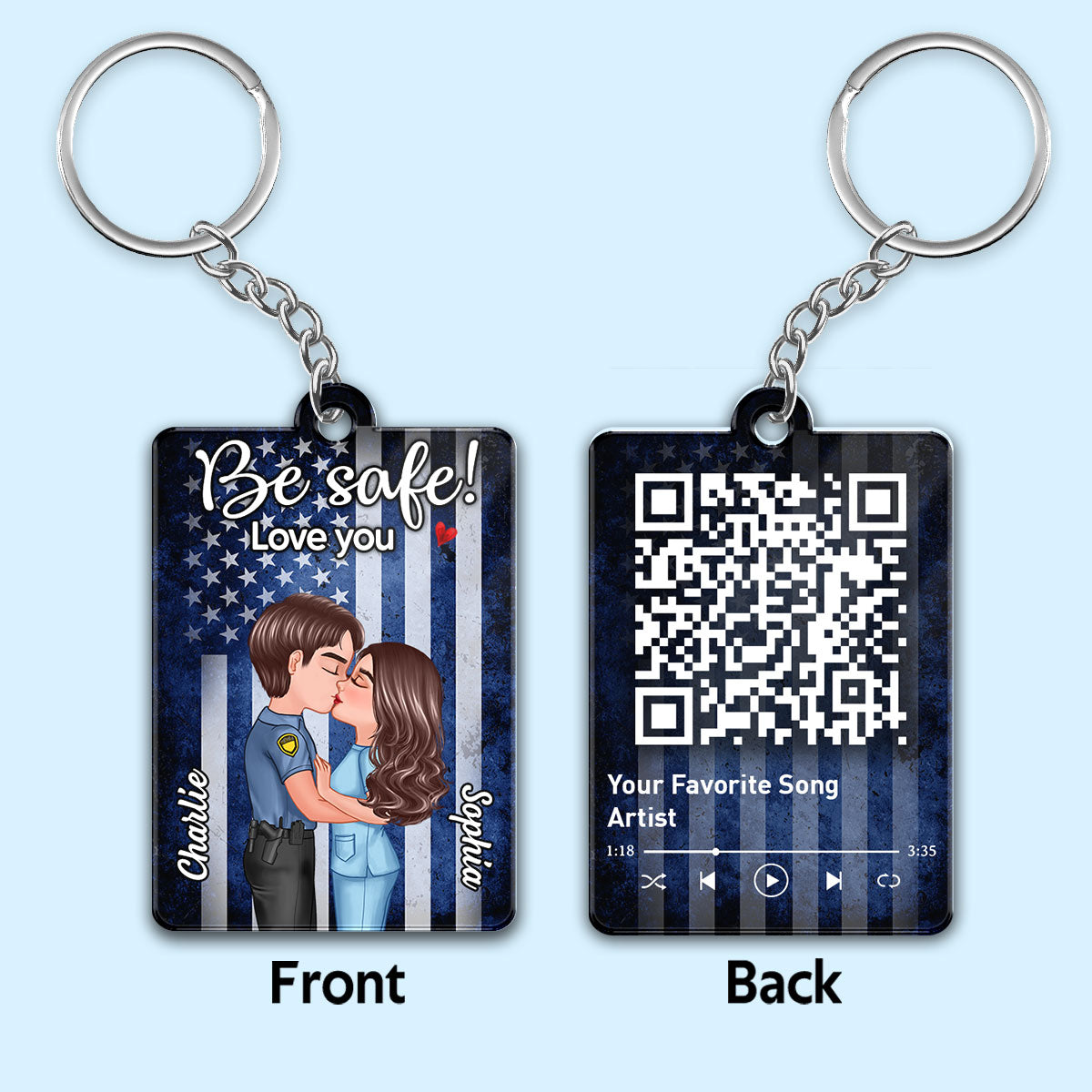 You & Me We Got This Hero Couple Kissing QR Code Song Gifts by Occupation Gift For Her Gift For Him Firefighter, Nurse, Police Officer Personalized Acrylic Keychain