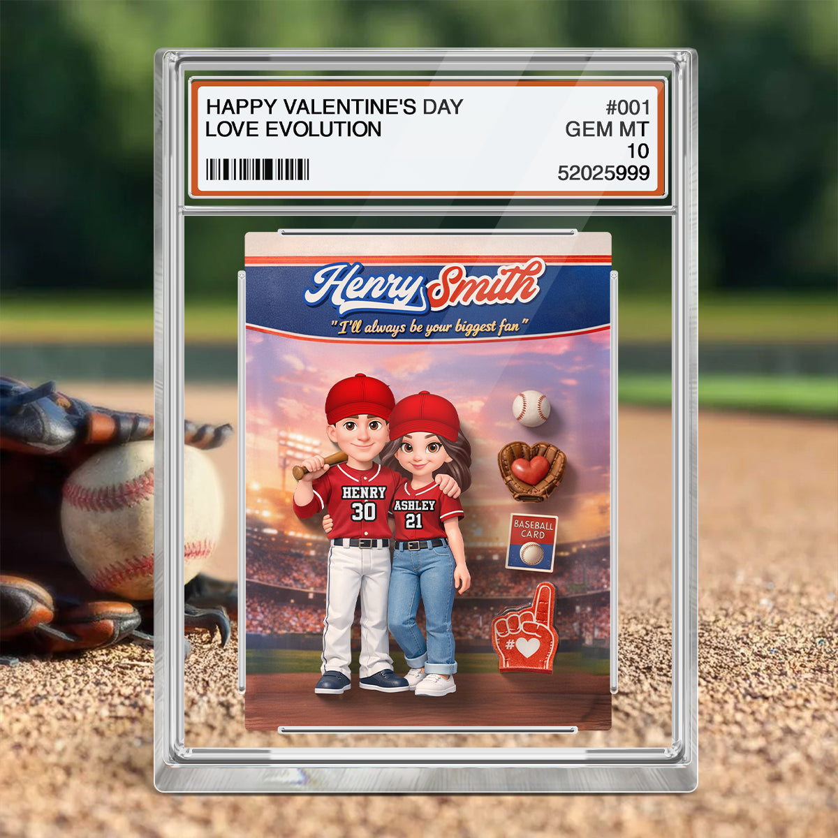 Happy Valentine's Day Baseball Couple Trading Card - Personalized Acrylic Block Plaque - Sentimental Gift for Him, for Her