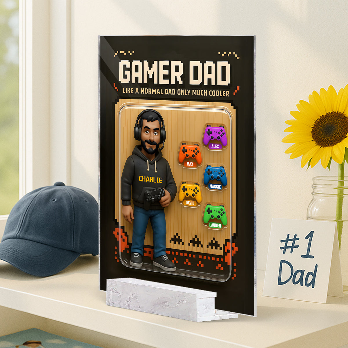 Gamer Dad Cooler Custom Action Figure Personalized Acrylic Plaque, Father's Day Gift for Gamer Dad, Gift for Husband
