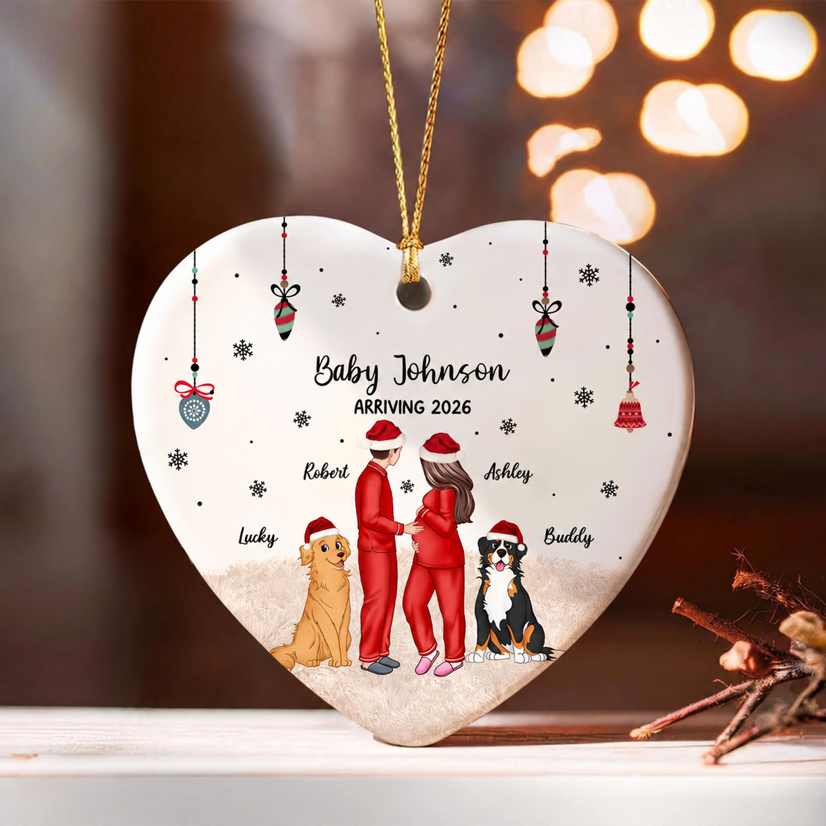Personalized Pregnancy Ornament, Expecting Family Christmas Personalized Heart Ceramic Ornament, New Mom Christmas Gift