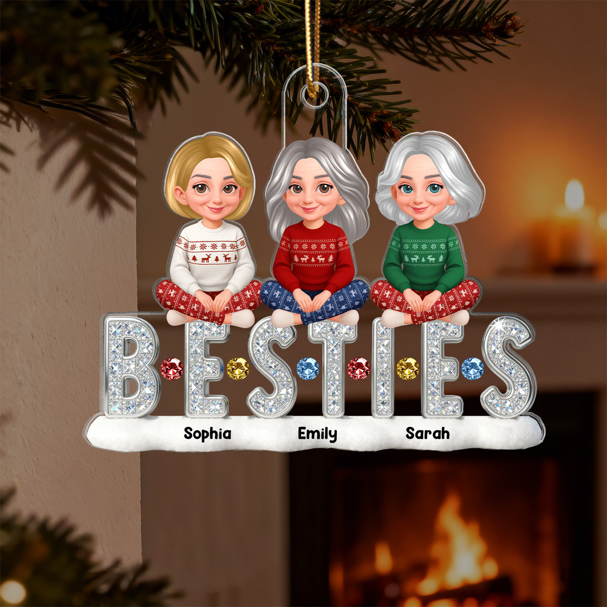 3D Shinning Effect Besties Friends Christmas - Personalized Acrylic Ornament - Gift For Best Friends