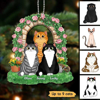Flower Gate Cat Mom Cat Dad Personalized Christmas Wooden Ornament