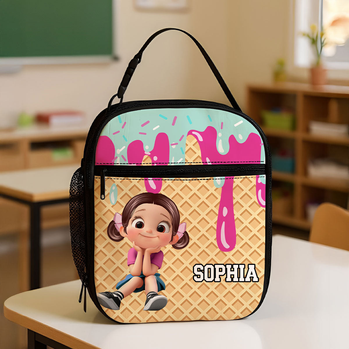 Ice Cream Drip Personalized Insulated Kid Lunch Bag, Back to School Lunch Bag for Kids