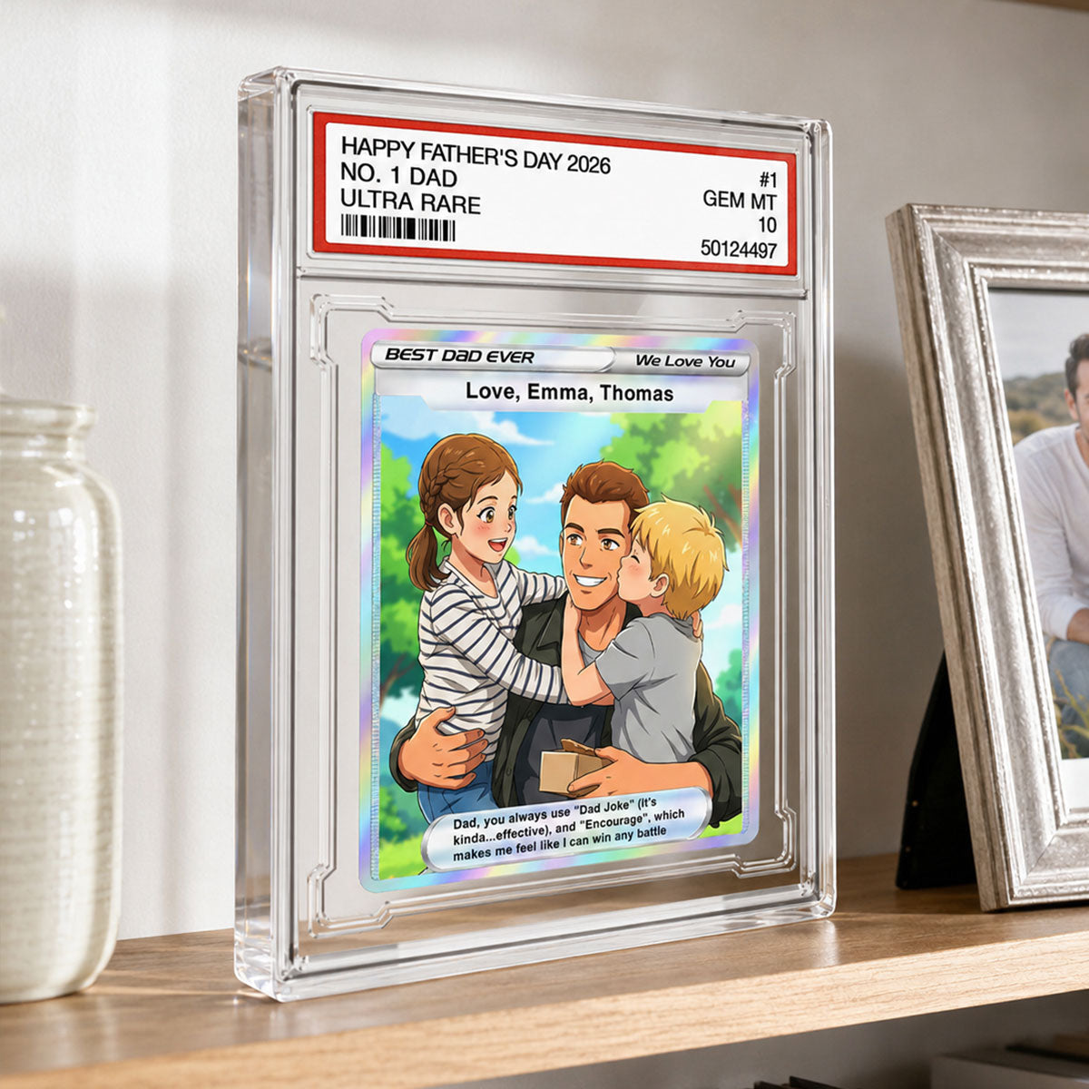 Best Dad Ever Trading Card Cartoon Style - Personalized Acrylic Block Plaque - Father's Day Gift For Dad, Husband