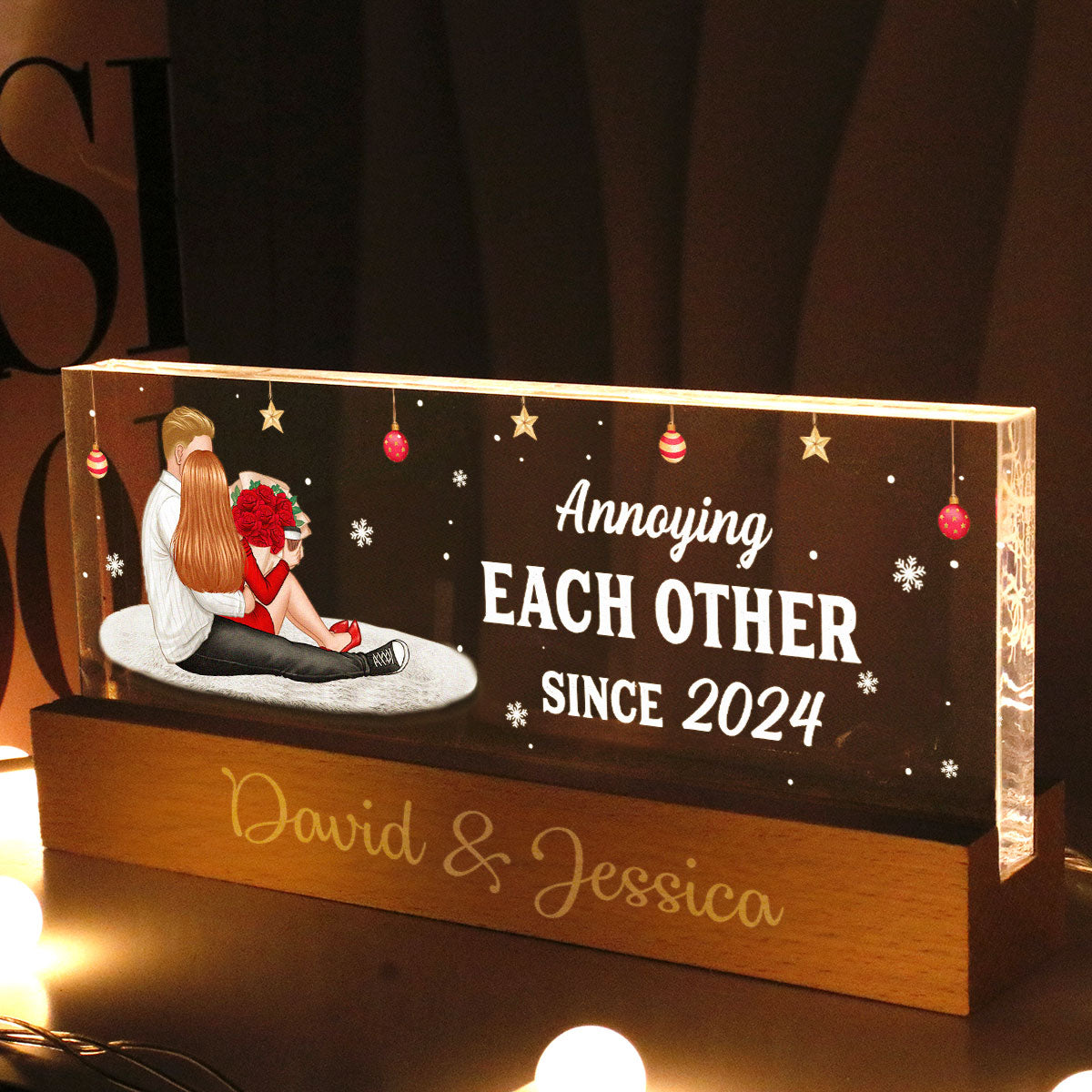 All I Want For Christmas Is You Personalized Acrylic Block LED Night Light, Christmas Gift for Couples