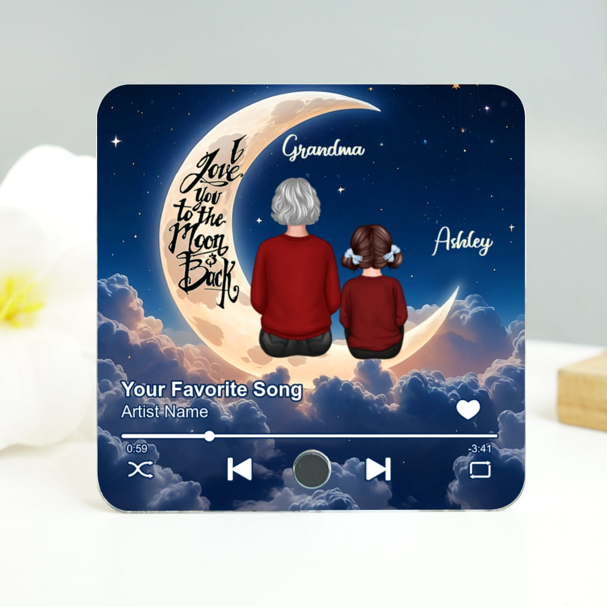Grandma & Grandkid Back View Love You To The Moon And Back Voice Message Personalized Music Fridge Magnet