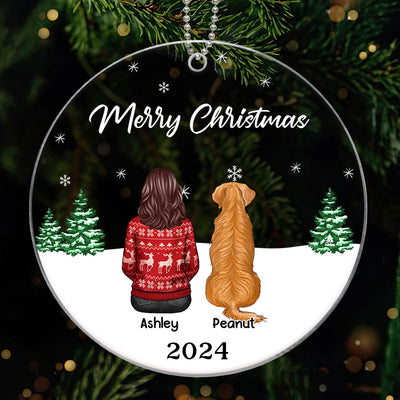 Merry Christmas Man Woman Couple & Dogs Cats Personalized Circle Acrylic Ornament
