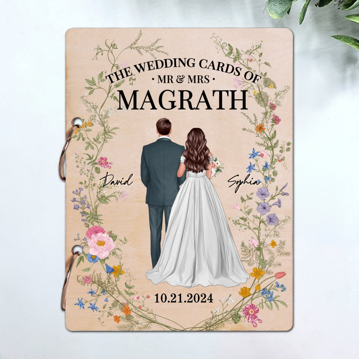 Wildflower Wedding Couple Personalized Card Keeper, Wedding Shower Card Holder