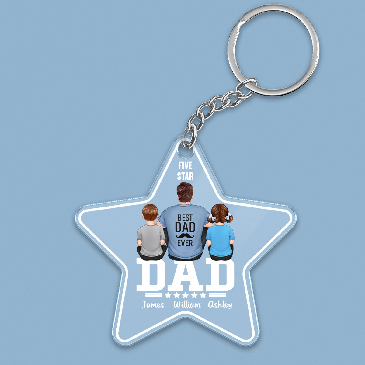 Five - Star Dad Back View Dad And Kids Personalized Acrylic Keychain