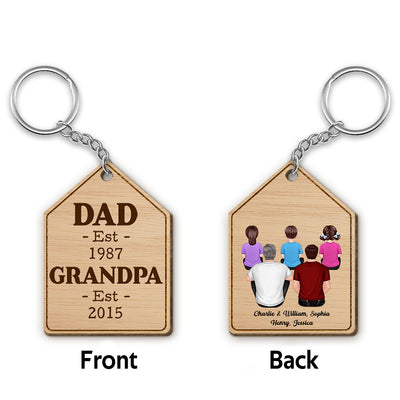 Dad Grandpa Est Date Personalized Wooden Keychain