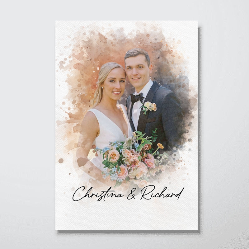 Watercolor Couple Portrait from Photo, Custom Wedding Anniversary Christmas Gift for Wife Husband Parents, Engagement Gift for Friend, Unique Poster Wall Art