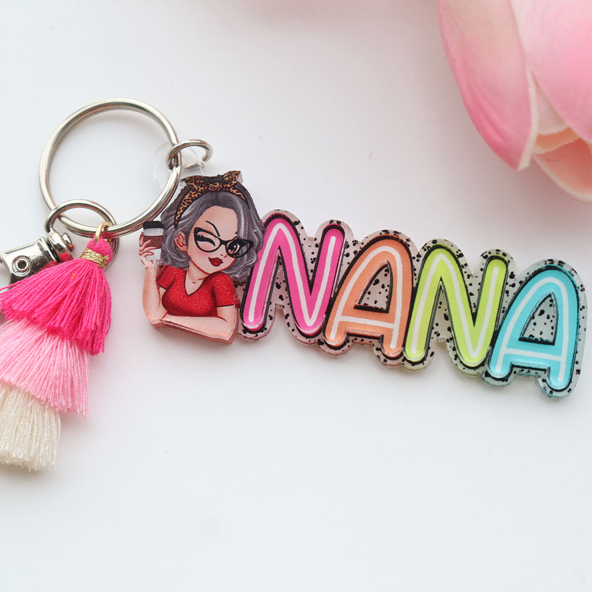 Grandma Mom Colorful Dalmation Dot Pattern Personalized 2-Layer Acrylic Keychain