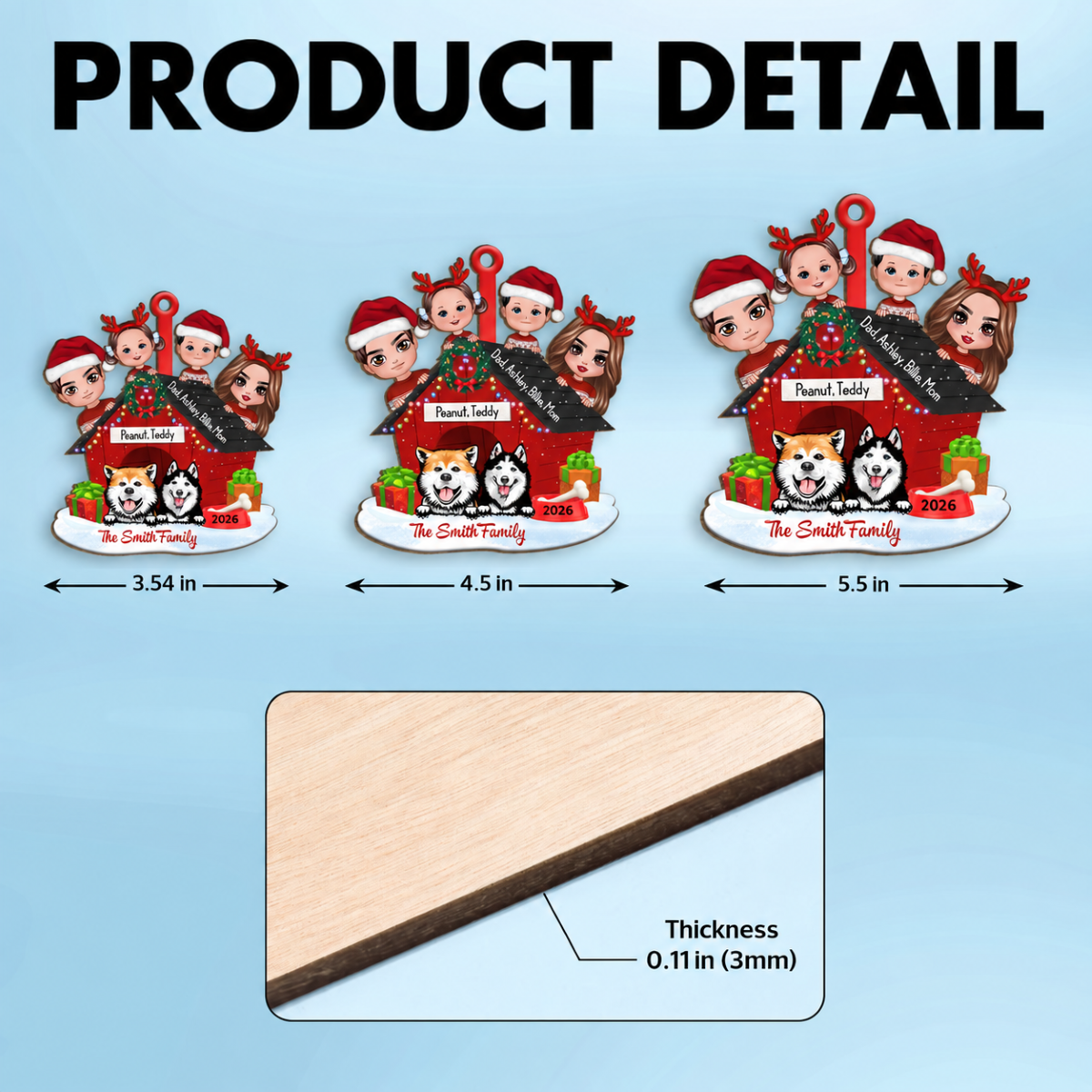 Family And Dogs Christmas - Personalized Wooden Ornament