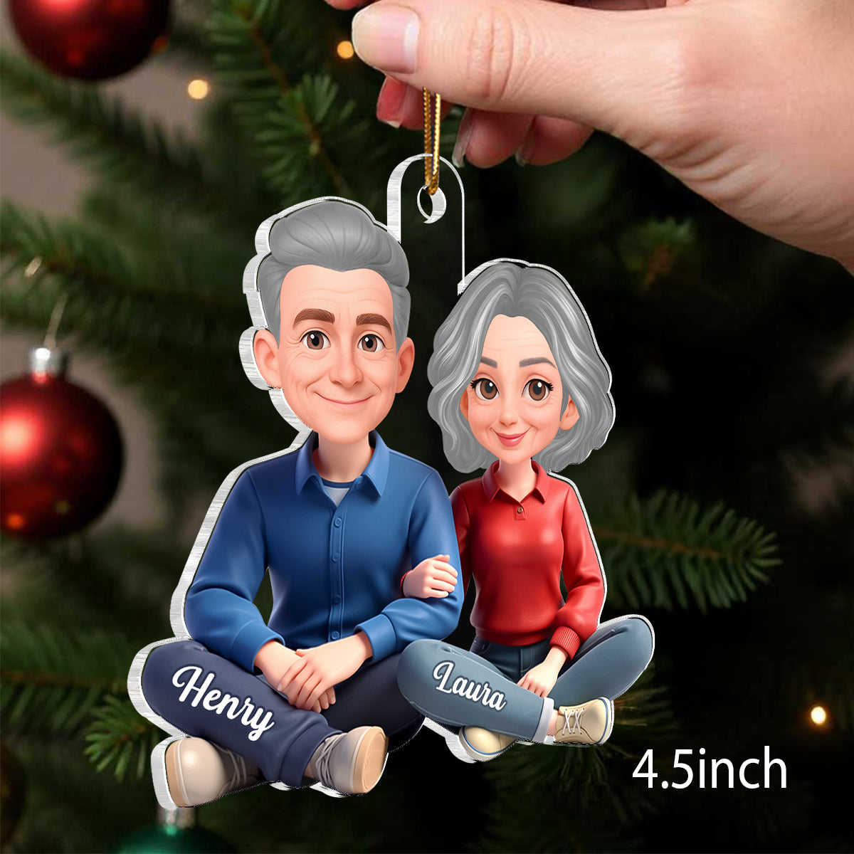 Loving Cartoon Couple Sitting Together - Personalized Acrylic Ornament - Christmas Gift for him, Gift for her