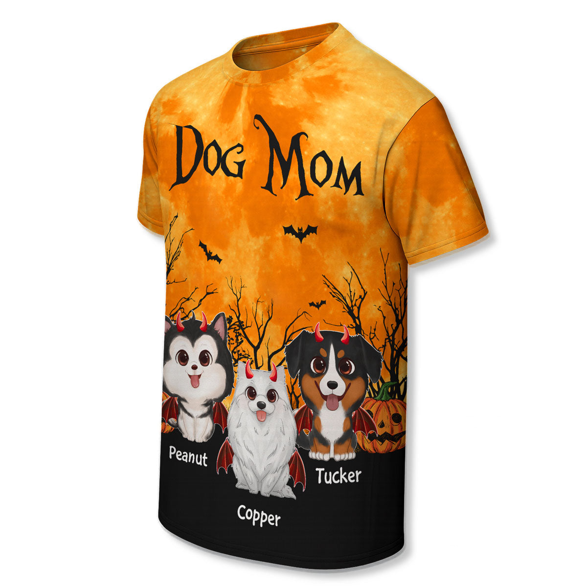 Dog Mom Halloween Moon Light Bat Tree Cute Cartoon Dog Personalized Shirt, Pawfect Costume for Dog Lover
