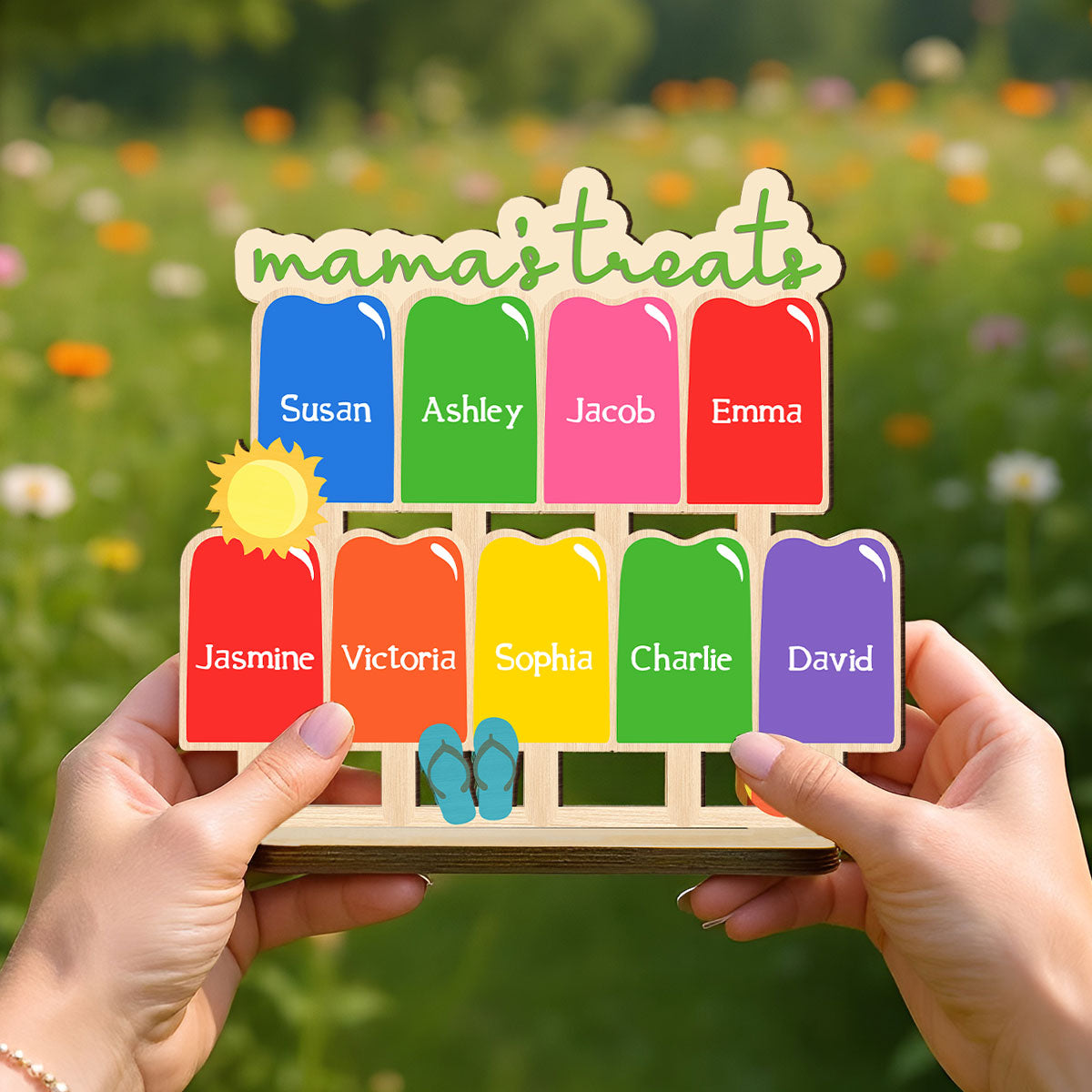 Grandma Treats Popsicle Summer Decor Personalized 2-Layer Standing Wooden Plaque