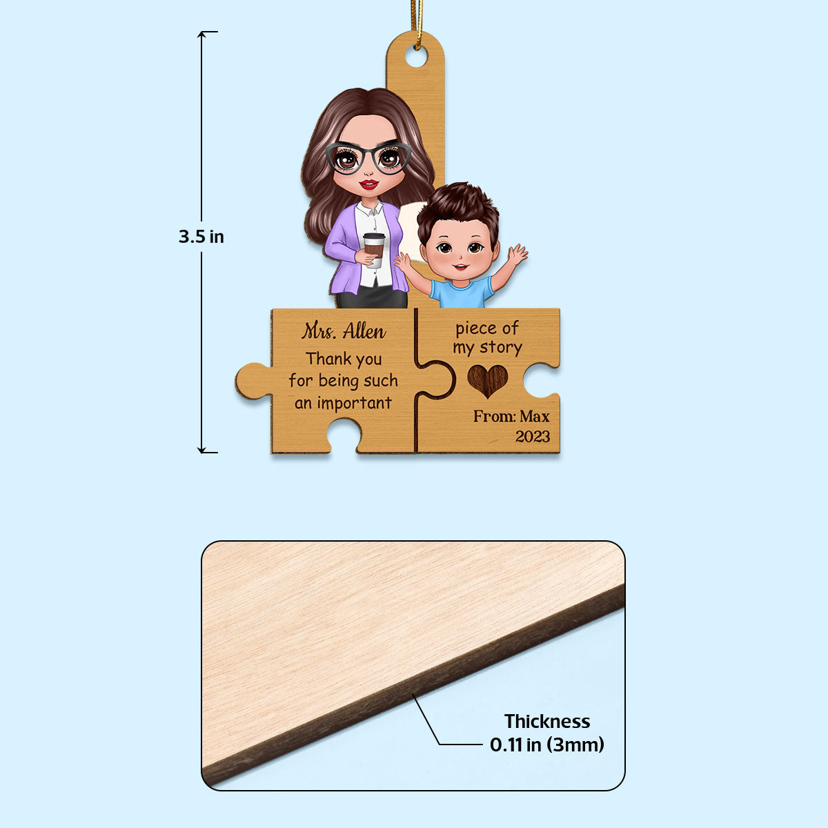 Thank You For Being Such An Important Piece Of My Story Gift For Teacher Personalized Wooden Ornament