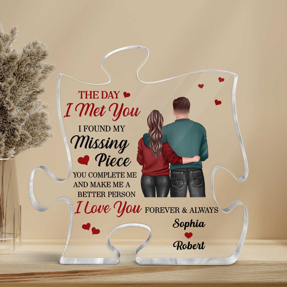 Back View Couple Standing Found My Missing Piece Valentine‘s Day Anniversary Gift For Him For Her Personalized Puzzle Acrylic Plaque
