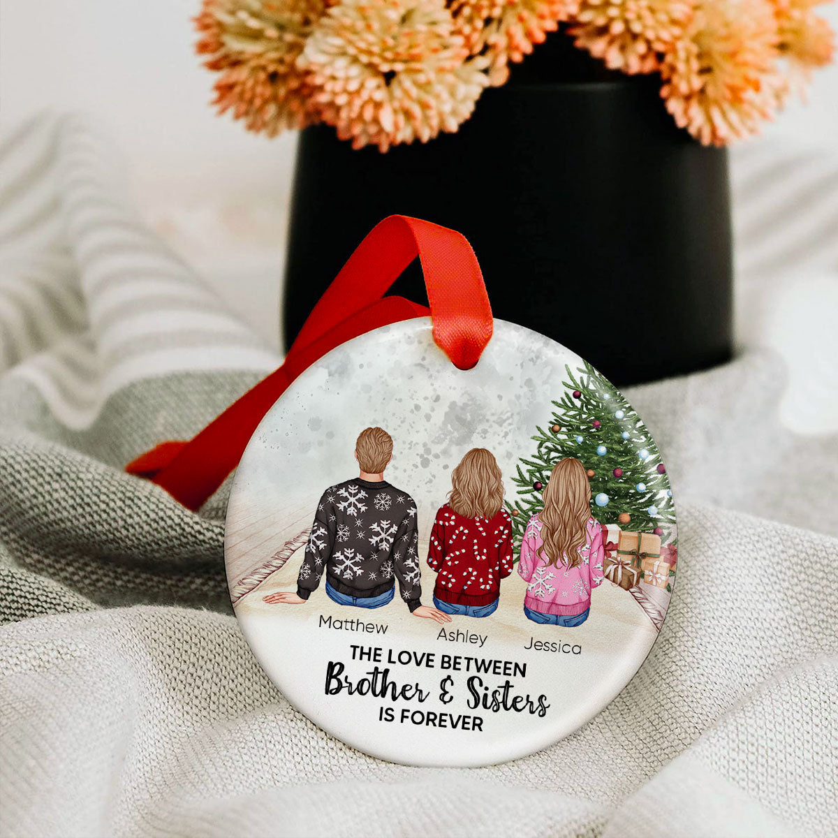 Personalized Siblings Christmas Tree Cozy Inside Ornament, Personalized Brothers and Sisters Ornament, Siblings Gift