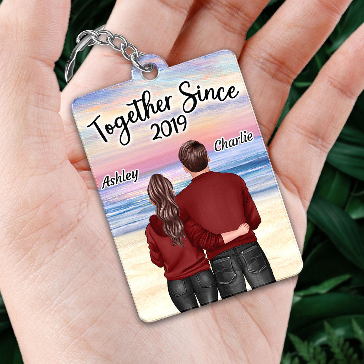 Back View Hugging Couple Standing At Beach Favorite Song QR Code Personalized Acrylic Keychain