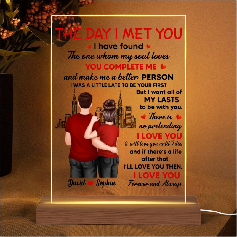 The Day I Met You Couple Personalized Plaque LED Night Light - Acrylic LED Lamp - Valentine‘s Day Gift For Him, For Her