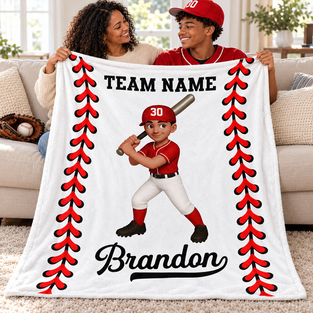 Baseball Softball Boy Girl Custom Name And Team Name - Personalized Fleece Blanket - Christmas Gift For Baseball Players, Grandson, Son, Granddaughter, Daughter