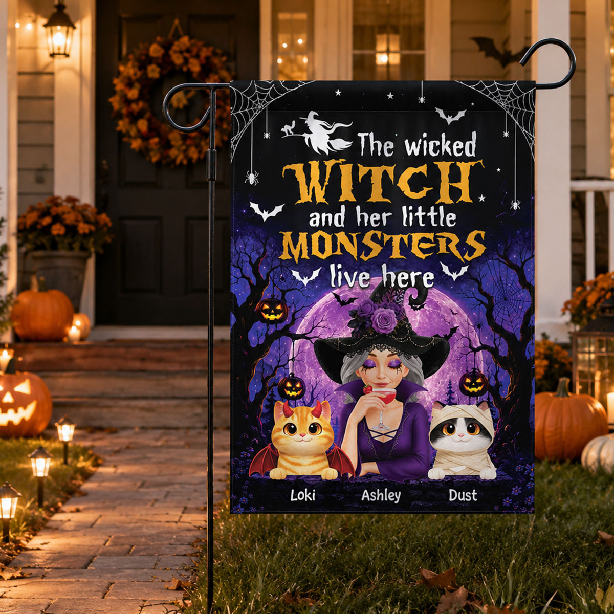 Trending Halloween Theme Cat Mom Witch - Personalized Garden Flag - Halloween Gift For Cat Lovers