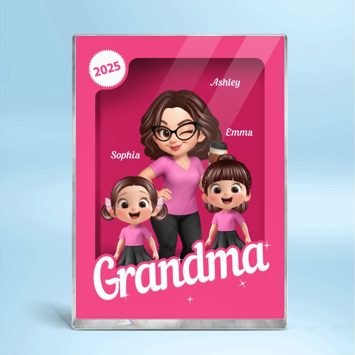 Grandma Grandkids 3D Effect Pink Action Figure Personalized Acrylic Block