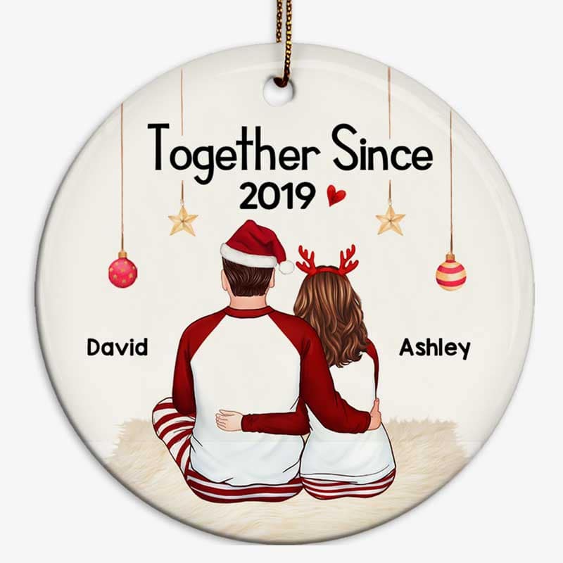 Back View Pajamas Couple Christmas Personalized Circle Ornament