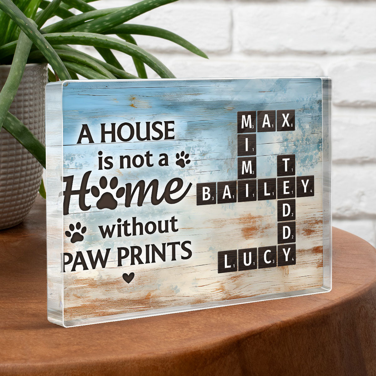 Home With Paw Prints Pet Crossword Puzzle Art Personalized Acrylic Block Plaque