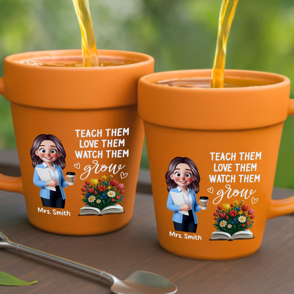 Cute Cartoon Teacher Teach Them Love Them Watch Them Grow Personalized Plant Pot Ceramic Mug
