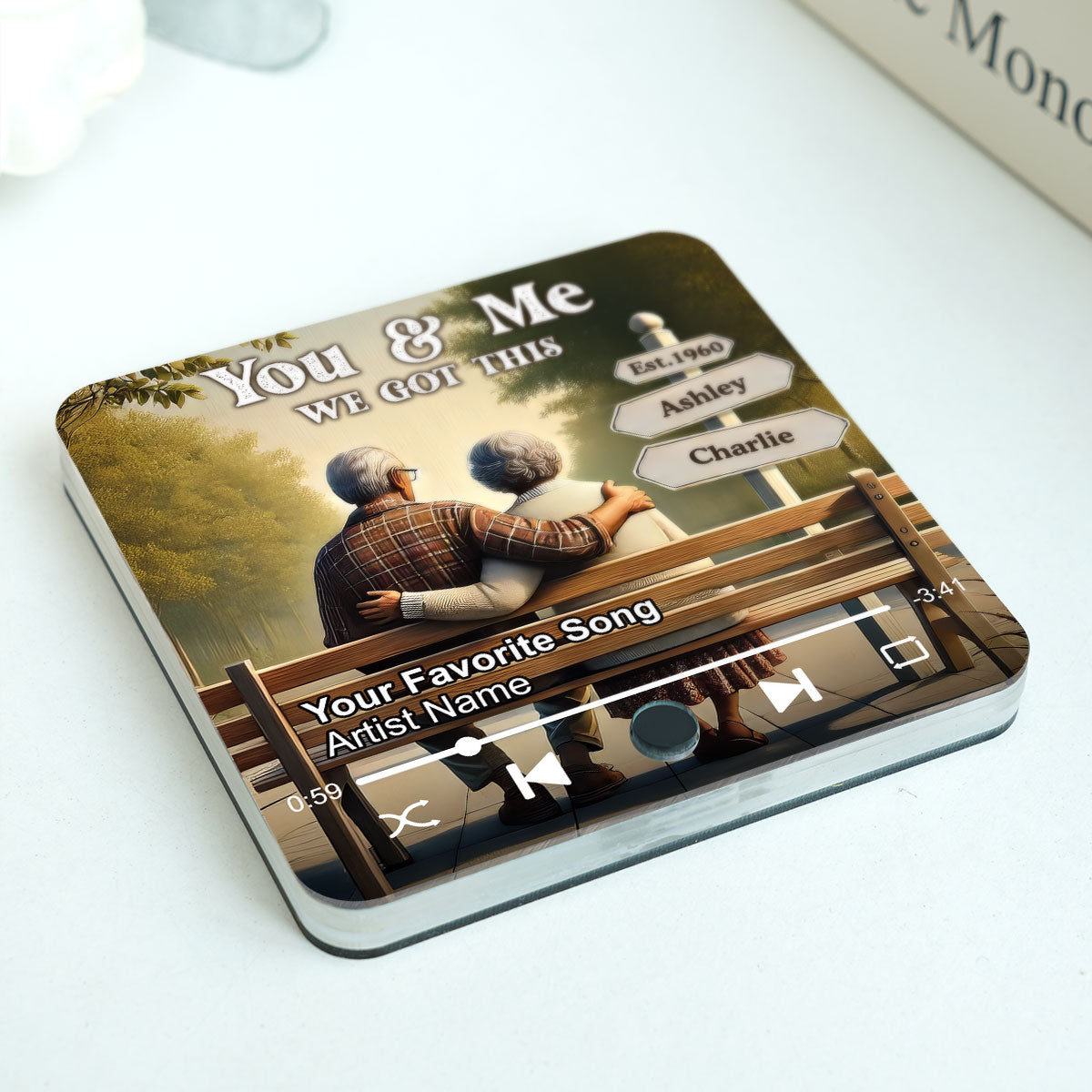 Old Couple Sitting On The Bench Personalized Music Fridge Magnet, Heartfelt Gift For Couple, For Him, For Her, Boyfriend, Girlfriend, Husband, Wife