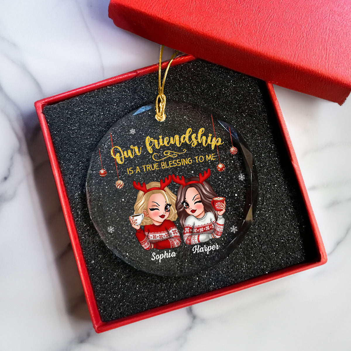 Our Friendship Is A True Blessing To Me Besties Gift Personalized Glass Ornament