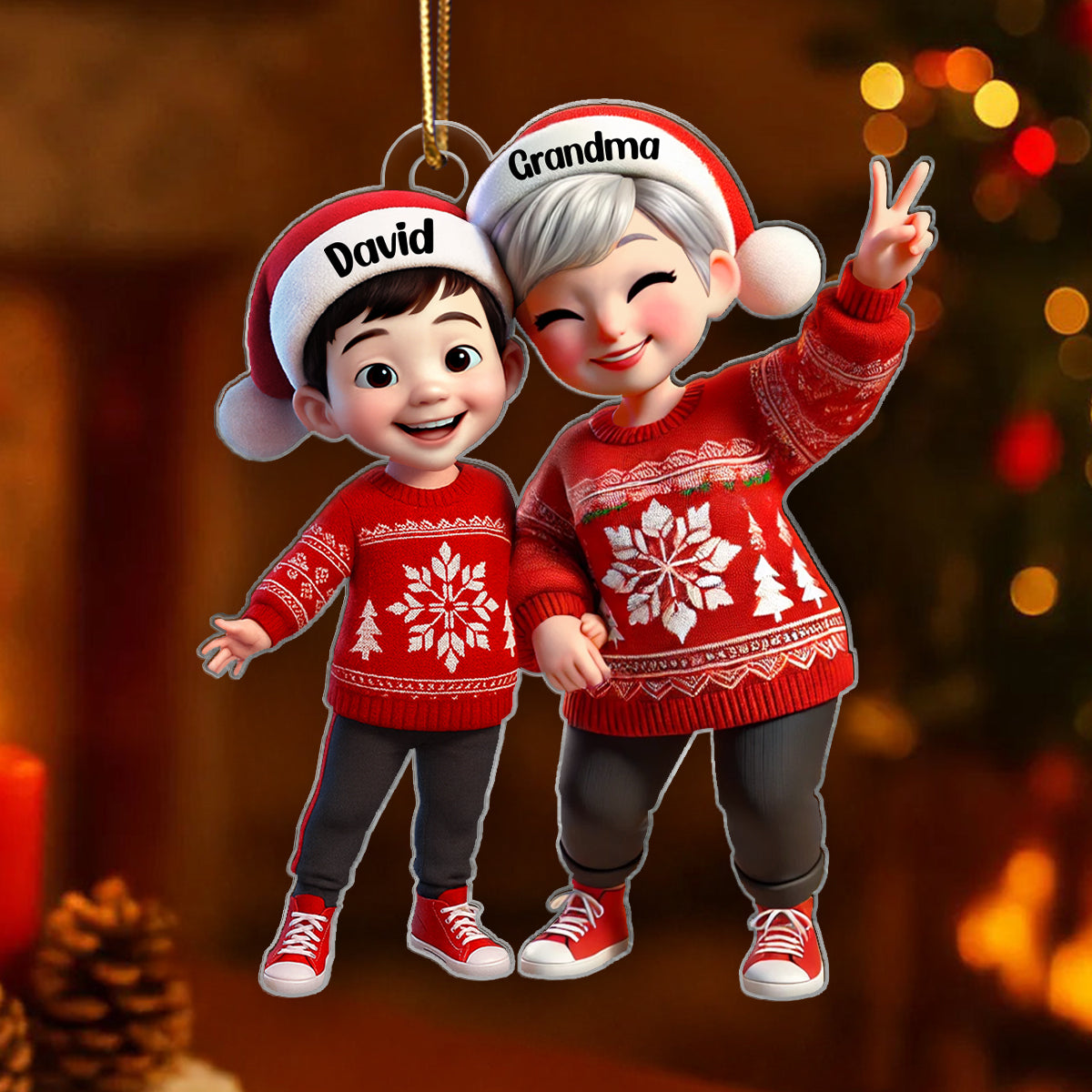 Happy Grandma Grandkids 3D Effect Personalized Acrylic Ornament, Christmas gift for Grandma, Granddaughter, Grandson