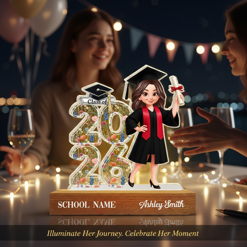 Class Of 2026 2027 Senior Floral - Personalized Acrylic Block LED Night Light - Graduation Gift For Graduates, Daughter