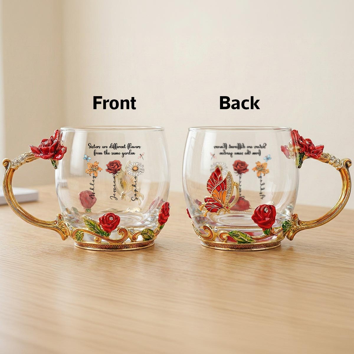 Sisters Are Flowers From Same Garden Custom Birth Month Flowers - Personalized Enamel Flower Tea Cup - Gift For Sisters