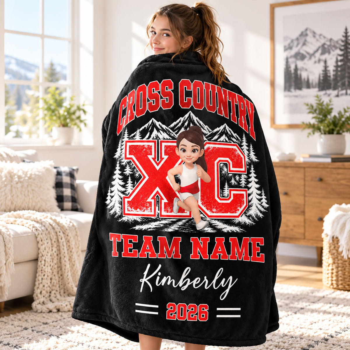 Cross Country XC Runner Custom Name & Team Name - Personalized Fleece Blanket - Christmas Gift For Cross Country Runners, Girls, Boys, Grandkids
