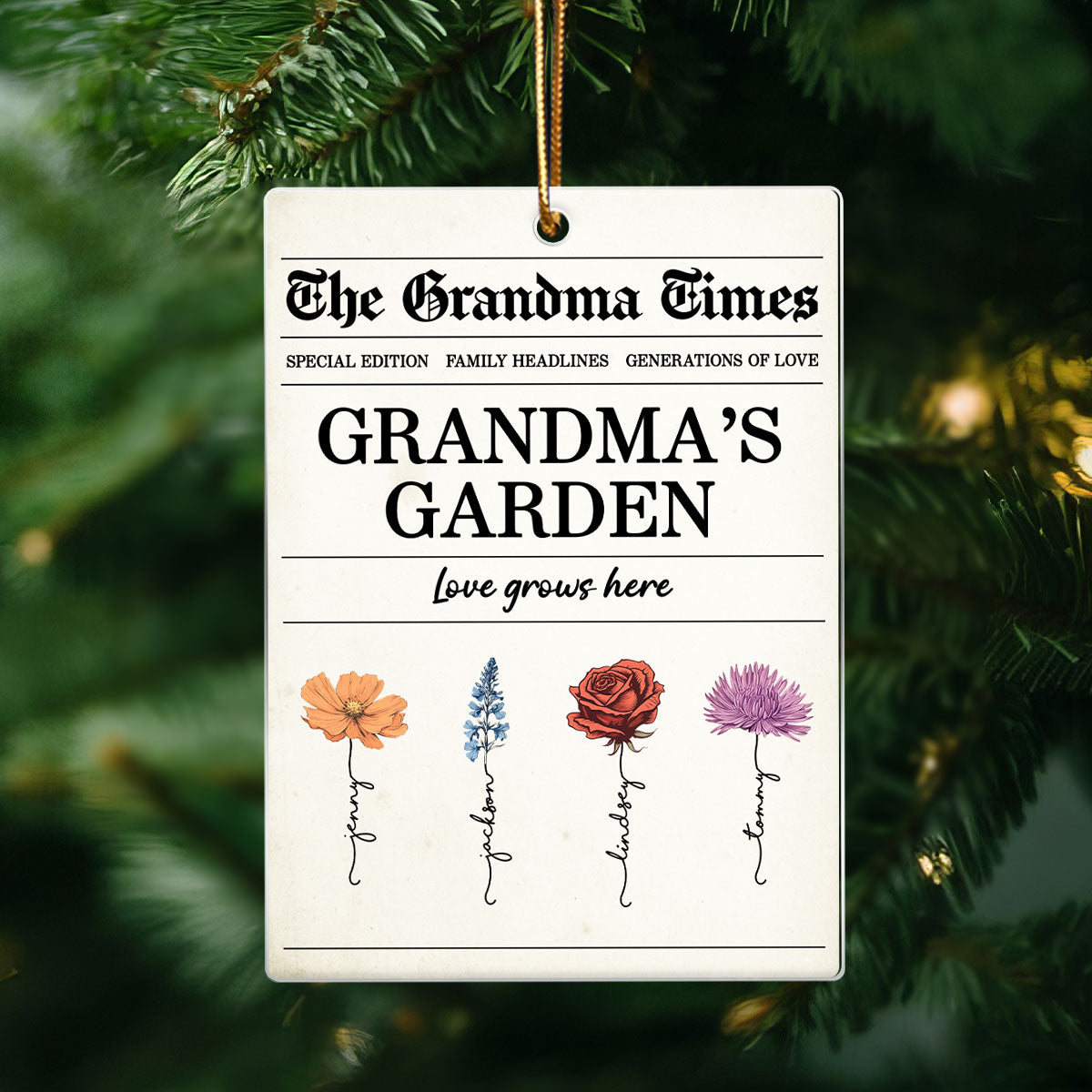 The Grandma Times Grandma's Garden Love Grows Here Personalized Acrylic Ornament - Christmas Gift for Grandma