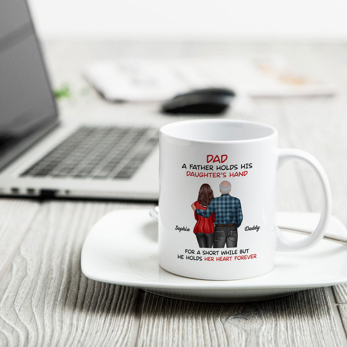 Father Daughter Son Standing Back View Personalized Mug, Father's Day Gift For Dad, Husband, Grandpa